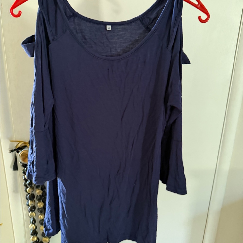 Women's Navy Blue Cold Shoulder Top